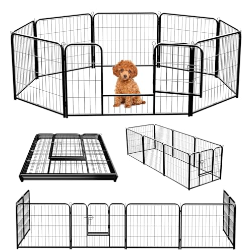 NEWBULIG Dog Playpen 8 Panels 24" Height Foldable Heavy Duty Metal Dog Exercise Playpen Puppy Fence for Indoor Outdoor Yard - color: Jet Black, size: 24IN