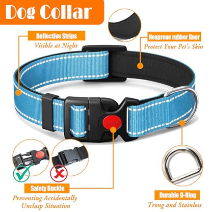 LOBEVE No Pull Dog Harness, Collar & Leash Set | Includes Dog Seat Belt, Collapsible Bowls & Poop Bag Dispenser. Ideal for Training, Walking, Hiking. Fits Small to Large Dogs(Blue-L) - color: Blue, size: Large