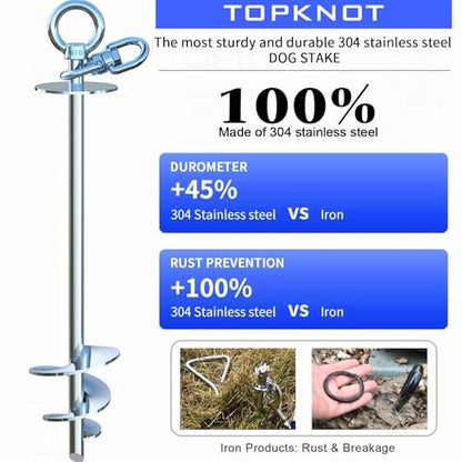 TOPKNOT Dog Tie Out Cable and Stake,360°Swivel Dog Run Anchor，with 30FT Heavy Duty Cable- No Tangle,Dog Runner for Yard - Up to 150LBS,Ideal for Outdoor Camping - size: dog stake+30ft/150lbs