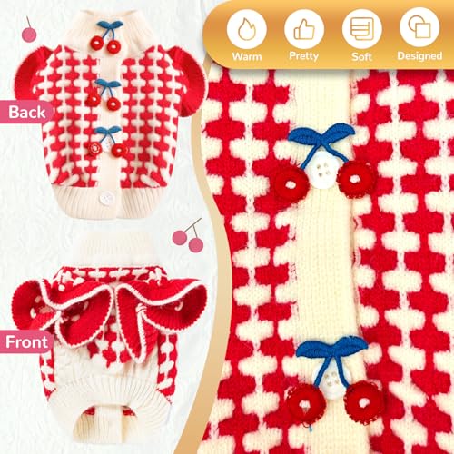 BAEJMJK Cute Cherry Small Dog Sweater Soft Girl Dog Cardigan Clothes Turtleneck Warm Pet Puppy Knitted Pullover Princess Dogs Cats Outfits(Red Cherry B,Large) - color: Red Cherry B, size: Large