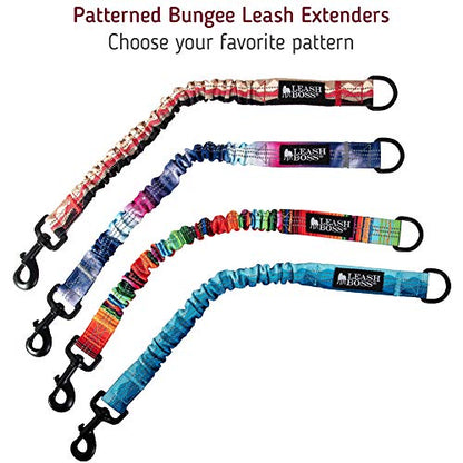 Leash Boss Pattern Bungee Dog Leash Extension, 18" Shock Absorbing Lead Extender, Pattern Collection - Large Dog Leash Attachment and Shock Absorber (Wave Pattern) - color: Blue - Wave