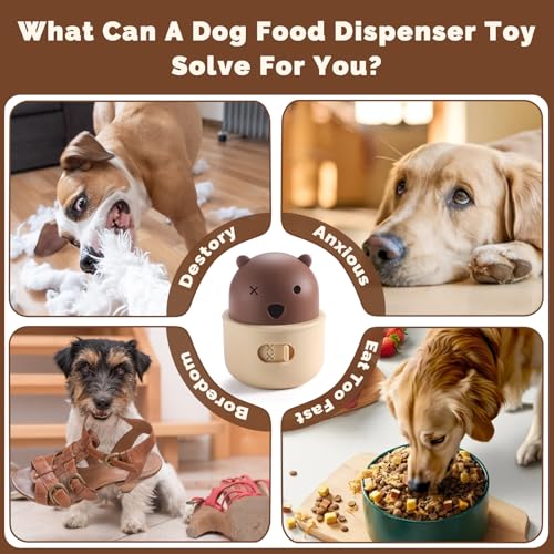 Silicone Dog Slow Feeder Toy - Interactive Puzzle Feeder & Food Dispenser for Small & Large Dogs - Enrichment Toys for Mental Stimulation - Fun Puppy Chew Toys & Cat Treat Dispenser to Keep Pets Busy - color: Bear-Brown
