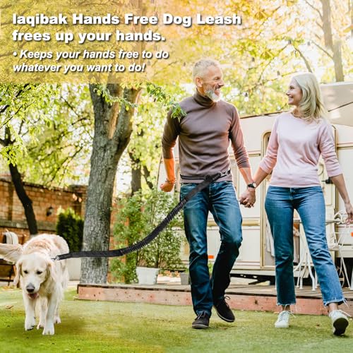 Laqibak Hands Free Dog Leash, Adjustable Waist Leash for Dog Walking, Dual Bungee 4.2-6.7 Feet Long with Reflective Stitches for Walking Hiking Running, Fits 26"- 43" Inch Waist, Black - color: Black