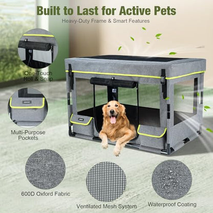 Durable Dog Playpen with Iron Frame, Heavy-Duty Pet Tent with Waterproof Base & Mesh Sides for Indoor Outdoor Use, Grey - color: Grey