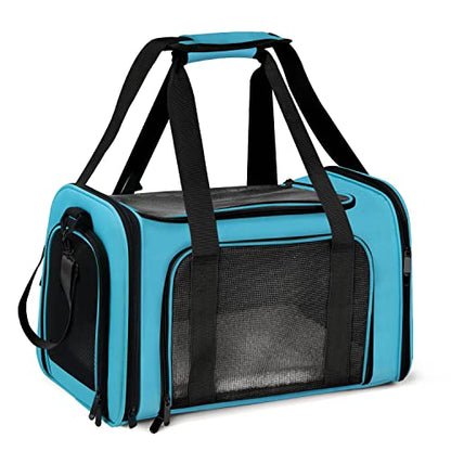 Henkelion Pet Carrier for Small Medium Cats Puppies up to 15 Lbs, Airline Approved Small Dog Travel Puppy Carrier Soft Sided, Collapsible - Blue - color: Blue, size: 17.0"L x 11.0"W x 11.0"H