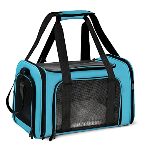 Henkelion Pet Carrier for Small Medium Cats Puppies up to 15 Lbs, Airline Approved Small Dog Travel Puppy Carrier Soft Sided, Collapsible - Blue - color: Blue, size: 17.0"L x 11.0"W x 11.0"H