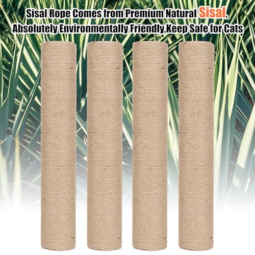 PowerKing Natural Sisal Replacement Scratching Post, 4 Pieces M8 Cat Scratch Post Refill Pole Parts for Refurbishment, White, Include Screws (Nature-15.7''+15.7''+7.87''+7.87'') - color: Beige, size: 15.7''+15.7''+7.87''+7.87'' (2.67''Thick)