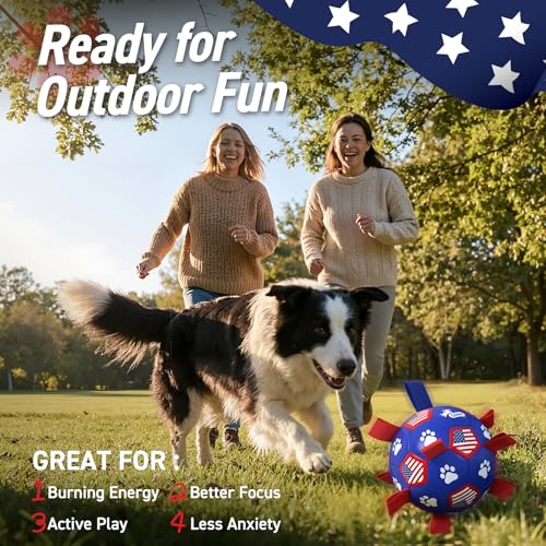 QDAN Dog Toys Soccer Ball with Straps, Durable Balls for Large Dogs, Beach Pool Dog Water Toy, Puppy Dog Birthday Gifts (8 Inch) - color: Flag, size: 8 Inch