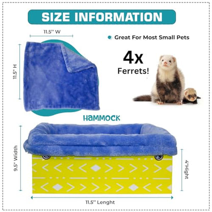 Ferret Hammock For Cage Box, use as Hanging Bed or Secure to Cage. Ferret Cage Accessories w/ Adjustable Straps, Perfect Small Pet Bed, Hanging cat hammock Bed, Guinea Pig Bed or Rabbit Bed.