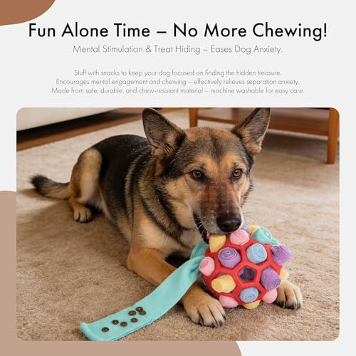 Mira's Pocket Dog Snuffle Ball Toy, Mental Stimulation Chew Toy for Dogs & Cats, 14cm Licking Mat Treat Dispensing Ball with Hollow Design, Slow Feeder for Fast Eaters (Red) - color: Red