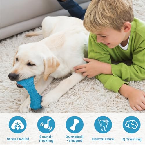 Dog Toy, Treat-Dispensing chew Toy for Dogs, Beef-Flavored,Durable Dumbbell-Shaped Natural Rubber Dog Toy Suitable for Medium to Large Dogs,Features squeaking loating Capabilities