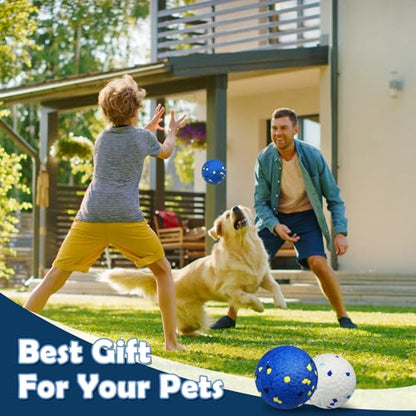 2 Pack Dog Indestructible Tennis Balls for Dogs Durable Bouncy Balls for Aggressive Chewers Interactive Dog Toys for Water Toy Fetch(White,Blue) - color: White,Blue