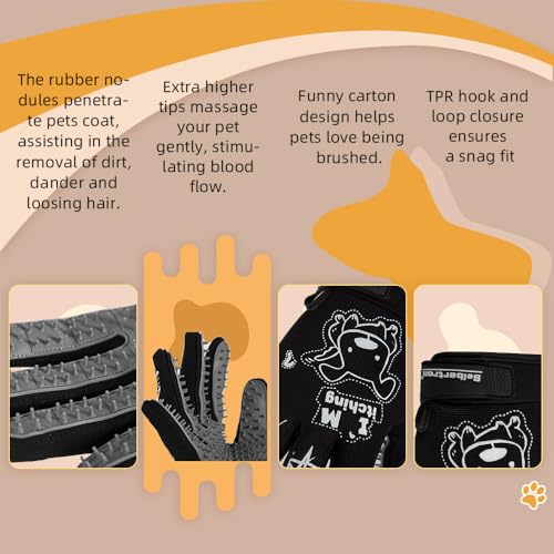 Seibertron Patented P.G.M.G-1 Pet Hair Remover/Deshedding Grooming Gloves Seven Sizes Fit All Works for Dogs, Horses, Cats and Other Animals Short Fur(1-Pair) Adult Black L - size: adult L