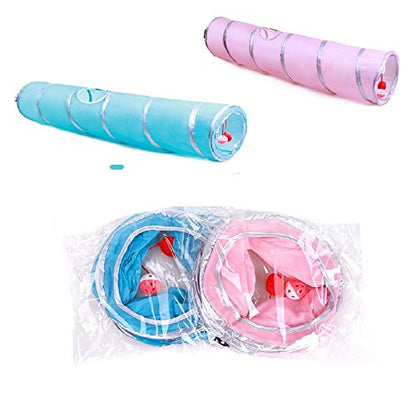 2 Way Cat Tunnel Pet Play Tube - Collapsible Tunnel for Small Pet/Cat/Kitty/Doggy/Rabbit (Blue)