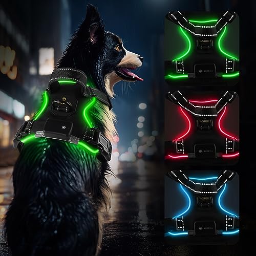 Light Up Dog Harness - No Pull Led Dog Harness Rechargeable Adjustable Lighted Dog Vest Harness for Small Medium Large Dogs - color: Black-Green, size: S
