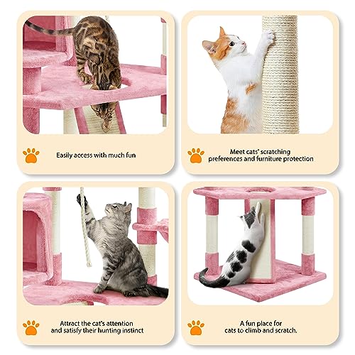 Yaheetech 79in Cat Tree Multi-Level Cat Tower with Scratching Posts for Indoor Cats, Cat Furniture Play Center for Cats and Kitten - color: Pink