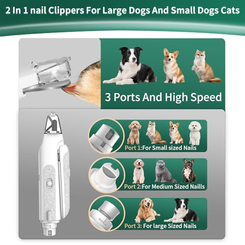 CATPICK 2-in-1 Cat Nail Clippers & Dog Nail Clippers Trimmers for Large Medium Small Dogs Cats Claw Trimmer Quick Sensor and Safety Guard USB Rechargeable with 2 LED Lights Dogs Nail Trimmer - color: White 2th Generation