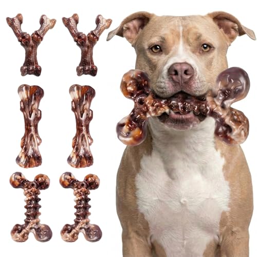 Kseroo Indestructible Dog Toys for Aggressive Chewers: 6-Pack Bacon Flavored Hard Nylon Dog Chew Toys for Medium & Large Dogs(25-90lbs), Tough Super Chewer Dog Bones Toys to Keep Them Busy, Brown - color: 6PC-Bacon-Brown