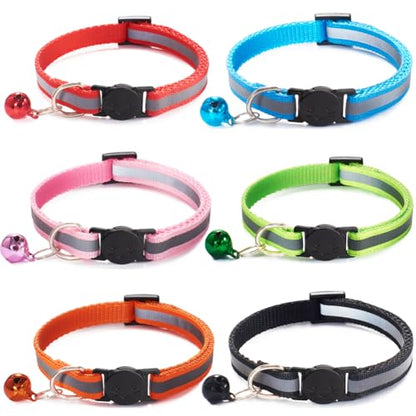 6 Pack Reflective Cat Collar with Bell, Breakaway and Safe Collars for Cats, Nylon, Pet Collar Mixed Colors Adjustable19-32cm - color: Multicolor