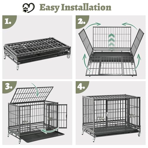 Heavy Duty Dog Crate 36 Inch, Stackable Dog Crate Cage Kennel for Breeders & Groomers, Drop Cages for Medium Dogs with 4 Wheels, 2 Bowls, Easy to Clean Grids & Tray - size: 36"L x 22.5"W x 29"H
