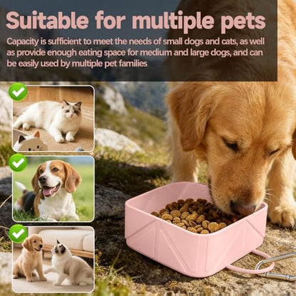 Collapsible Pet Bowls for Dogs and Cats, Portable Travel Silicone Foldable Dog Water Food Bowl with Carabiner 10.5x10.5x4.5cm - color: pink