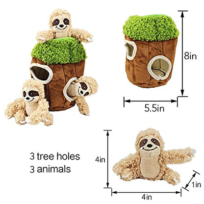 Glow Pups Hide and Seek Dog Toy, Interactive Burrow Dog Toy with Squeaker, Plush Sloth in Tree Trunk, Promotes Mental Stimulation, Easy to Clean, Small 8 x 5.5 inches, Brown (Small Sloth Tree) - size: Small