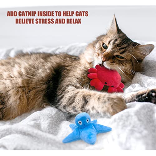 Andiker Cat Catnip Toys, 2Pcs Soft Crab&Starfish Plush Cat Toys for Indoor Cats Cute Catnip Chew Toys PP Cotton Filled Pet Toys for Kitten Gifts and Cat Lovers Interactive Catnip Toys (Crab+Starfish)