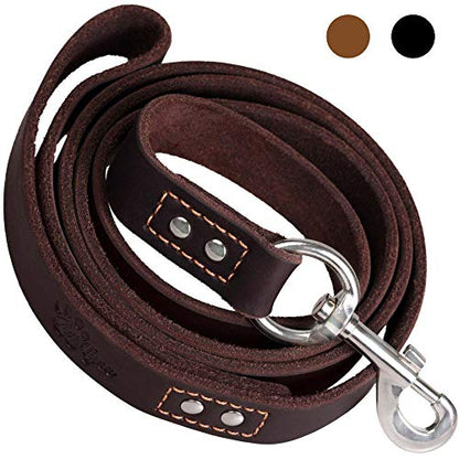 ADITYNA Heavy Duty Leather Dog Leash 6 ft x 1" - Strong, Soft Training Lead for Large & Extra Large Breeds (XL - 6 ft x 1 inch, Brown) - color: Brown, size: XL - 6 ft x 1 inch