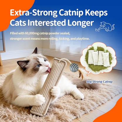 (2-Pack) Yesibeike Refillable Catnip Kicker Toy Kits, Washable Sisal Cover, 60g Catnip Pouch Each, Two Sisal Balls, Side Holes for DIY Teasers, Reinforced Stitching, Natural Odor Free Materials