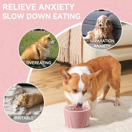 Dog Slow Feeder Lick Bowl, Anxiety Relief Dog Licking Mat Treat Dispenser, Non-Slip Anti-Choking Slow Eating Lick Bowl for Small Medium and Large Breed Dogs, BPA Free Silicone (M-L) - color: Pink, size: M-L