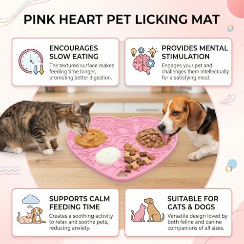 Cat & Dog Slow Feeder Puzzle Toy — Interactive Cat Puzzle Feeder Bowl, Dog Puzzle Feeder, Dog Lick Mat, Mental Stimulation Toy for Indoor Cats & Dogs, Anti-Gulp, Fun & Durable Heart Shape(Pink) - color: Cherry blossom pink