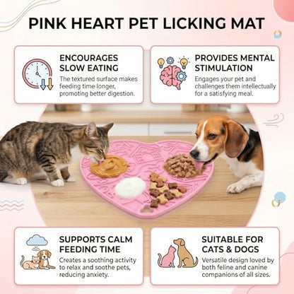 Cat & Dog Slow Feeder Puzzle Toy — Interactive Cat Puzzle Feeder Bowl, Dog Puzzle Feeder, Dog Lick Mat, Mental Stimulation Toy for Indoor Cats & Dogs, Anti-Gulp, Fun & Durable Heart Shape(Pink) - color: Cherry blossom pink