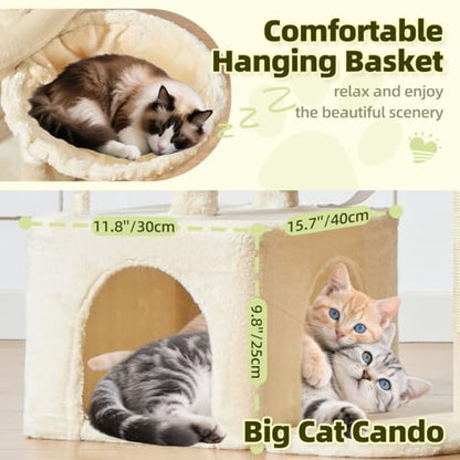 Taoqimiao MS043M Cat Tree, 32.2-Inch Cat Tower for Indoors Cats, Cat Condo with Large Cat Perch, Spacious Cat Cave, Scratching Posts for Small and Medium Cats, Beige - color: Beige