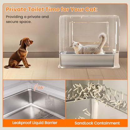 Stainless Steel Litter Box with Lid and Pull-Out Drawers, XL Metal Litter Box Top Entry for Big Cats, Leak-Proof Baffles for Easier Cleaning, with Litter Mat & Scoop - size: top entry