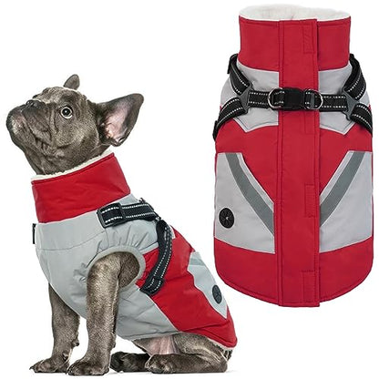 IECOii Dog Coat with Harness Built in - Red, Large - Waterproof Winter Coat, Fleece Lined Snow Jacket for Dogs - color: Red, size: Large(Chest:24.4 in)