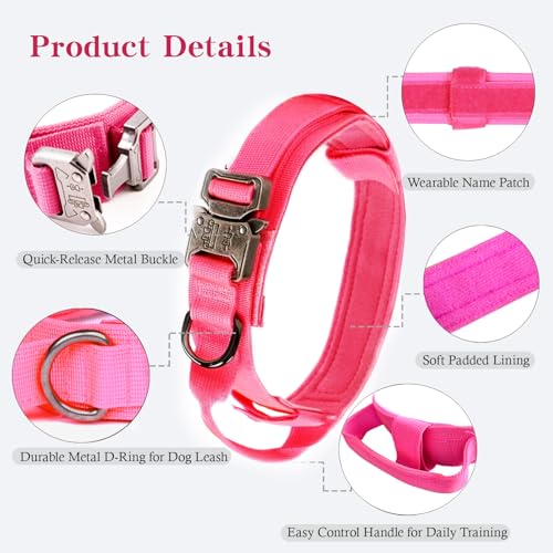 Tactical Dog Collar and Leash Set Adjustable Military Nylon Dog Collar with Control Handle and Heavy Duty Metal Buckle for Large Dogs（Pink S - color: Pink SET(collar+leash), size: Small (Pack of 1)