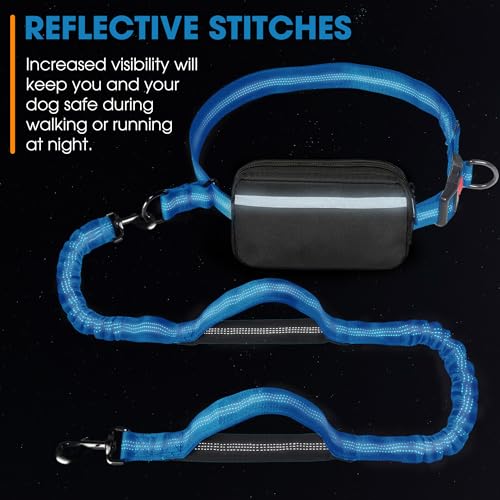 Hands Free Dog Leash with Waist Belt – No-Pull Bungee, Dual Padded Handles & Zipper Pouch for Running, Walking & Training – Adjustable Waist Leash for Large & Medium Dogs (Sky Blue) - color: Sky Blue