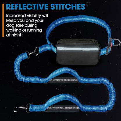 Hands Free Dog Leash with Waist Belt – No-Pull Bungee, Dual Padded Handles & Zipper Pouch for Running, Walking & Training – Adjustable Waist Leash for Large & Medium Dogs (Sky Blue) - color: Sky Blue