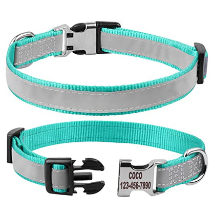 Reflective Personalized Dog Collar - Custom Engraved with Pet Name and Phone Number for Boy and Girl Dogs, 4 Adjustable Sizes, XSmall,Small, Medium and Large - color: Engraved