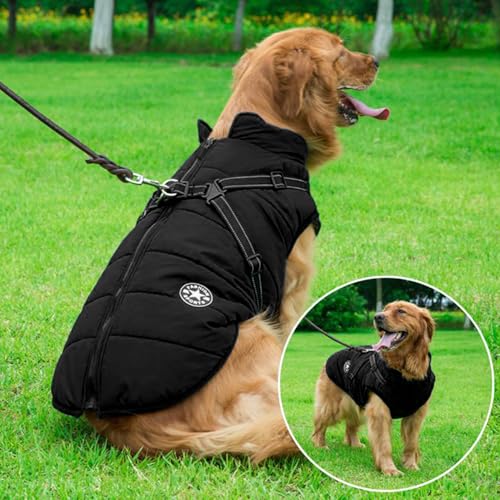 Dog Coat for Winter Waterproof Dogs Jackets Windproof Fleece Small Dog Vest Harness Winter Padded Pet Black XXL - color: Black, size: XX-Large