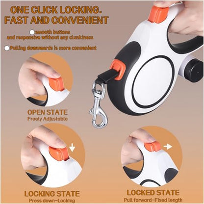 Dual Retractable Dog Leash 2 Large Dogs (Up to 66 Lbs Each), 2 Headed Pet Leash with Poop Bags, 16ft/5m Extension, Non-Slip Grip, One-Button Break & Lock, 360-degree Tangle-Free (White, Medium) - color: White, size: Medium