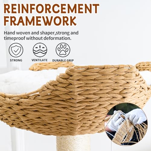 Big Modern Design Cat Tree Tower with White Cloud Mat, Unique Cat Supplies Tower with Scratching Post, Cute Wood Cat Tree Cat Furniture Activity Centre for Indoor Big Cats - color: K-903