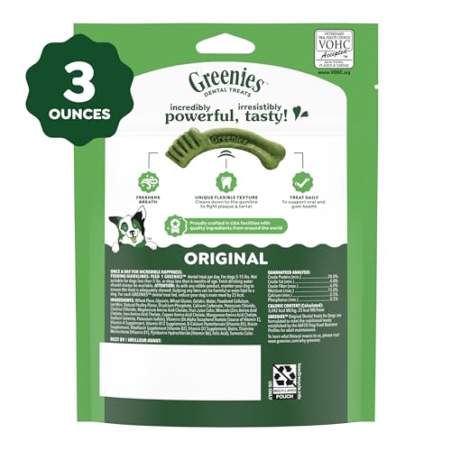 Greenies Veterinarian-Recommended Adult Natural Dental Dog Treats Teenie Size, Dog Dental Chews, Original Flavor, 3 oz. Pack, 11 Count - size: 11 Count (Pack of 1)