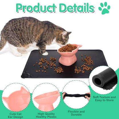 3 Pcs Elevated Cat Bowls 15° Raised Cat Food Bowl with Silicone Pet Food Mat Anti Vomiting Cats Dishes Pet Food and Water Bowls for Indoor Cats and Small Dogs(3 Colors) - color: Classic