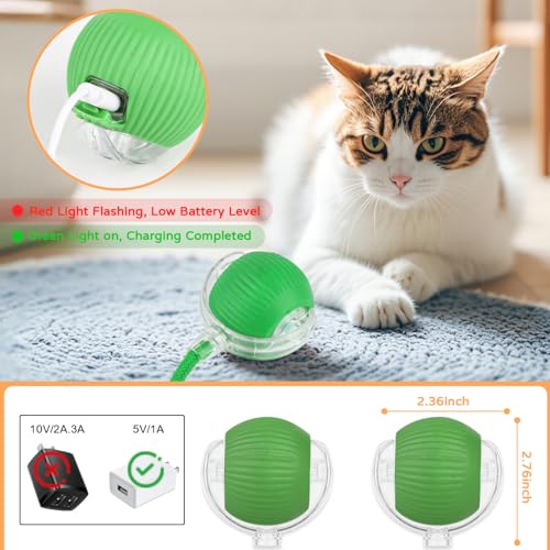 Goosheep 2025 New 1Pack Cat Ball Kitten Toys for Indoor Interactive Kitty Ball Toy Speedy Tail 360° Automatic Rolling for Dog, Cat(Green) - size: 1 Pack