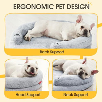 BurgeonNest Orthopedic Dog Bed for Small Dogs, Waterproof Soft Pet Cat Puppy Couch Bolster Bed with Pillow, Removable Washable Cover, Non-Slip Bottom, Egg-Crate Foam, Grey - size: 28.0"L x 23.6"W x 6.5"TH