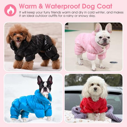 AOFITEE Dog Coat, Waterproof Dog Jacket, Fullbody Dogs Winter Coat Snowsuit, Windproof Puppy Puffer Jacket Snow Suit with Legs, Pet Fleece Winter Vest, Cold Weather Coats for Small Dogs, S - color: Lake Blue, size: Small