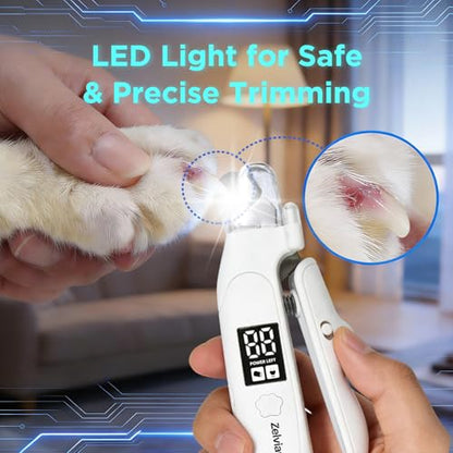 2-in-1 Dog & Cat Nail Clipper and Grinder with LED Light, Low-Noise Electric Pet Nail Trimmer, Safety Lock & Nail Catcher, USB-C Rechargeable, 3 Grinding Ports for Cats & Small to Medium Dogs