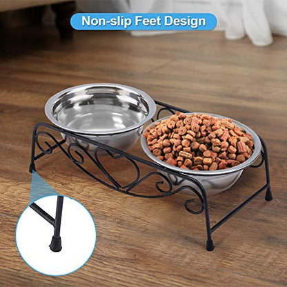 Pet Bowl, Double Cat Dog Waterer Bowls Stainless Steel Elevated Pet Water Food Feeder with Non-Slip Raised Stand for Small Dogs Cats Puppy Kitty