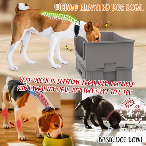 Elevated Dog Bowl Stand Set,Quiet Eating Mess Proof Raised Dog Bowls 2 Stainless Steel Pet Food Bowls,Splash Water Collection Non-Slip Medium Sized Feeding Table - color: Grey, size: Medium